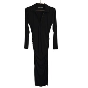 Abercrombie Fitch Black Collared‎ Ruched Long Sleeve Maxi Dress Womens XS